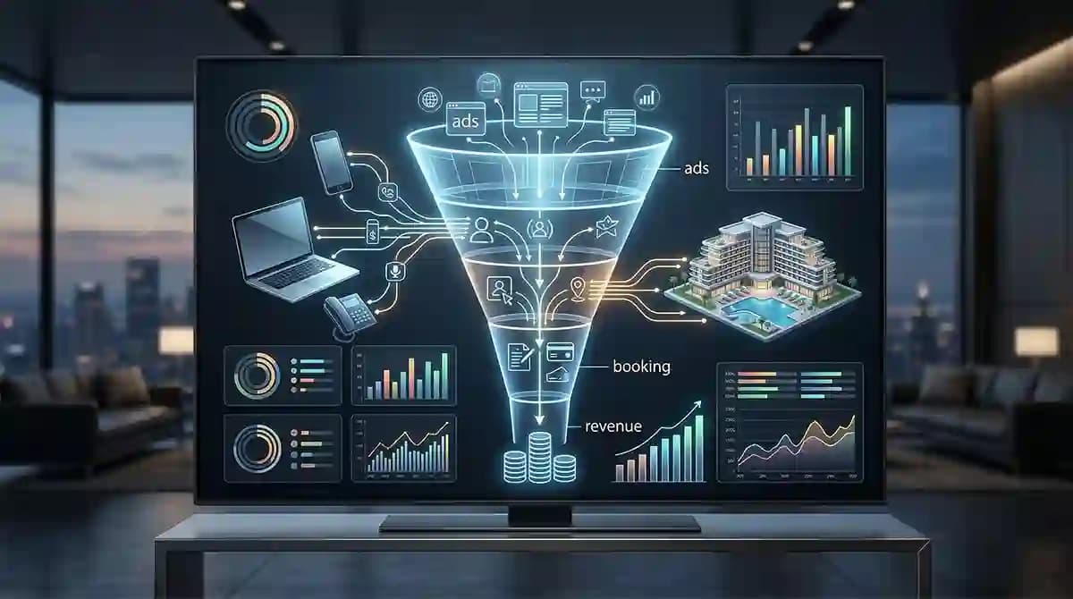 Channel mix and funnel from ads to reservations